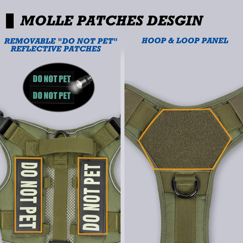 Tactical Dog and Cat Harness for XS and Small Puppy, Air Pet Vest No Pull with Reflective Do Not Pet Patches, Breathable Dog Molle Vests for Training Walking Hunting Green S - PawsPlanet Australia
