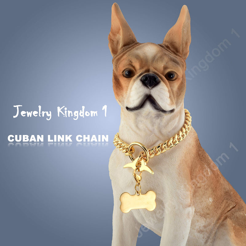 Jewelry Kingdom 1 Dog Chain Collar with Dog ID Tag 18K Cuban Link Chain 10MM Strong Heavy Duty Chew Proof Adjustable Training Walking Collar with Toggle Clasp for Small Medium Dogs 10inch to 24inch 12"(Fits Neck 8"-11") - PawsPlanet Australia