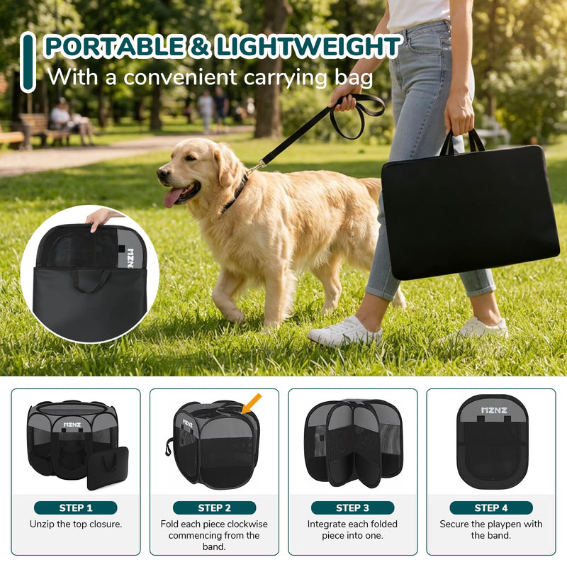 Dog Cat Playpen, Portable Puppy Pet Crate Indoor for Small Dogs Cats Rabbits, Foldable Dog Cage Enclosure for Outdoor, Pop Up Dogs Tent Kennel with Carrying Case, Dark Grey Small (29"L x 29"W x 17"H)
