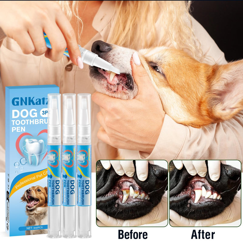 3 x Pet Toothbrush Pen, Dog/Cat Teeth Whitening & Cleaning Pen for Dental Care, Pet Natural Plants Tartar Remover Tool