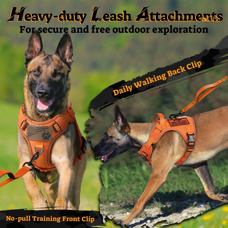 rabbitgoo Dog Harness for Large Dogs No Pull, Tactical Service Pet Vest with Molle and Control Handle, Adjustable and Reflective Military Harness for Easy Walking and Training, Orange, XL X-Large - PawsPlanet Australia
