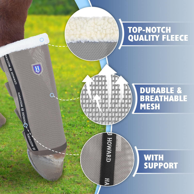 Harrison Howard Loose-Fitting Horse Fly Boots UV-Protective, Breathable, Tear-Resistant Fine Mesh Leggins Stay-on Comfortable Fly Boots with Ultra-Soft Wool Trim (Set of 4) Original Grey Cob (Medium) Cob (Medium)