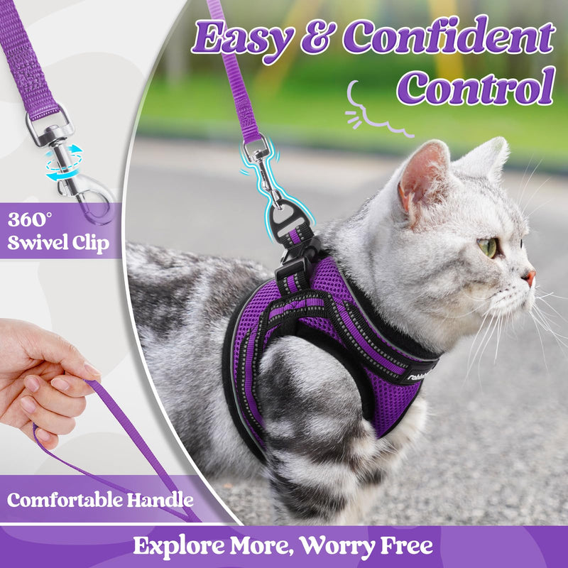 rabbitgoo Cat Harness and Leash Set for Walking Escape Proof, Adjustable Soft Kittens Vest with Reflective Strip for Cats, Comfortable Outdoor Vest, Purple, S Small - PawsPlanet Australia
