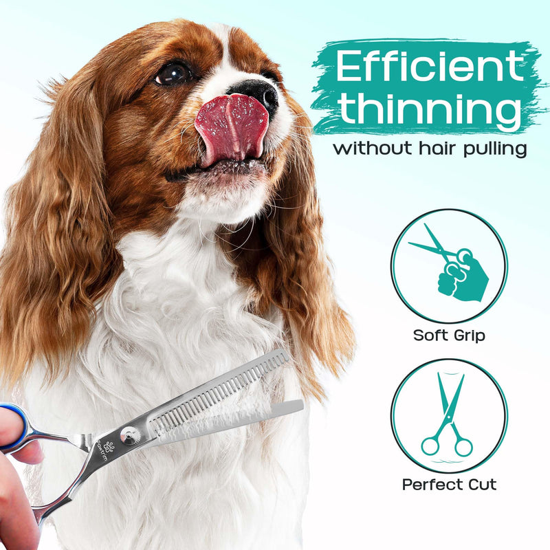 Professional Pet Grooming Kit – 6 in 1 Dog Grooming Scissor Kit - Dog & Cat Grooming Supplies - Adjustable Screw Scissors, 4CR Stainless Steel Dog Clippers, Hair Thinning Shears, Rubber Grips… Pack of 6 - PawsPlanet Australia