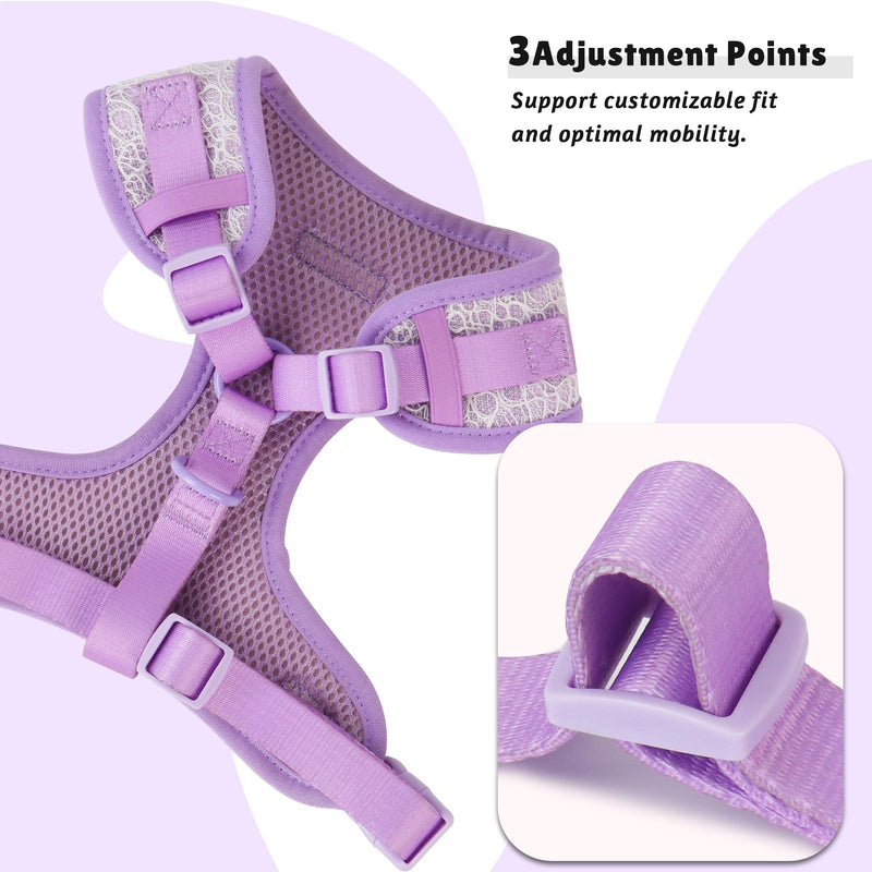 Lavender Lace Dog Harness with D-Ring Leash Clip Set,Adjustable Soft Padded and Cotton Fabric Pet Vest for Large,Medium and Small Dogs (Lanvender, Small) Lanvender - PawsPlanet Australia