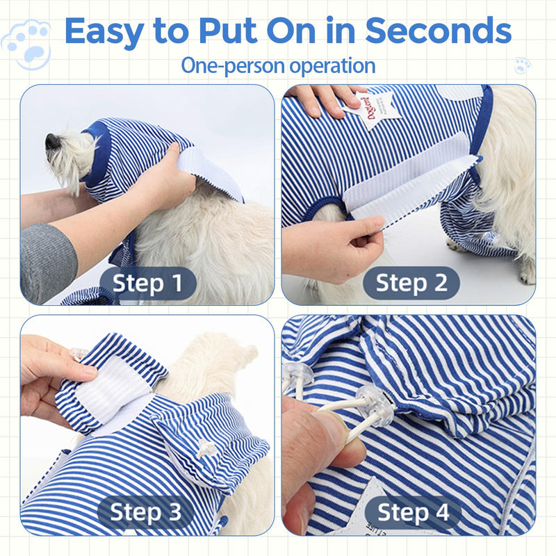 Cat Recovery Suit Surgery Spay Neuter Onesie, Breathable Anti-Licking Female Cat Kitten Bodysuit for Abdominal Wounds Skin Disease Post-Surgery Healing (Blue & White Stripes) (X-Small) X-Small
