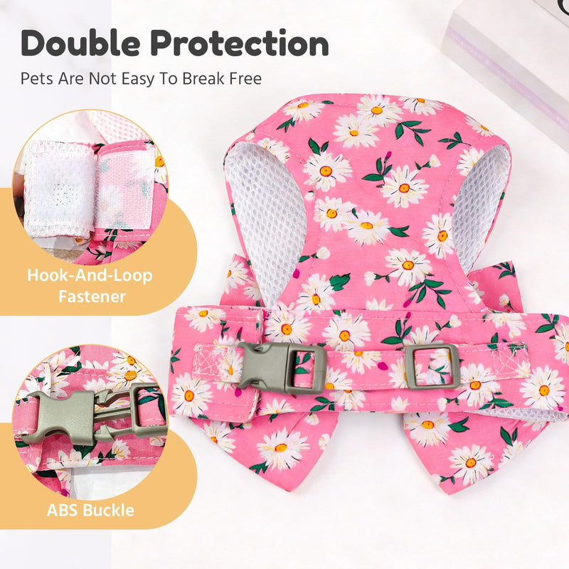 BAEJMJK Dog Harness and Leash Set with Bow Knot No Pull Pet Daisy Floral Harness with D-Ring Soft Mesh Dog Harness Vest Set Escape Proof Princess Puppy Harness for Small Girl Dogs Cats?Pink M? Medium Pink - PawsPlanet Australia