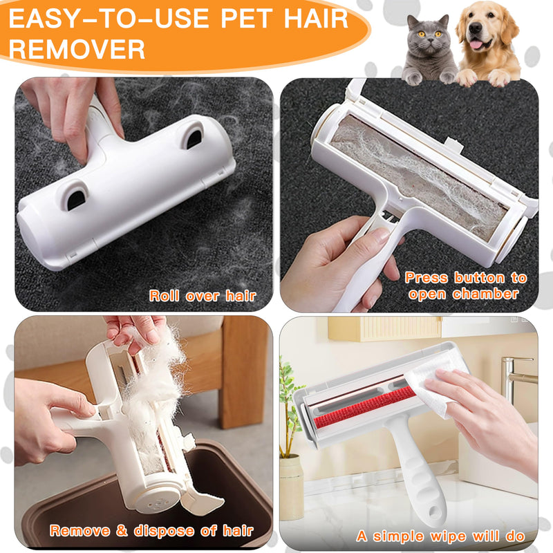 Pet Hair Remover Roller & Self-Cleaning Grooming Brush (2-in-1), Reusable Fur Tool for Dogs Cats Shedding, No Sticky Sheets for Pet Hair Removal on Furniture, Couch, Carpet, Bedding, Car Seats Silver - PawsPlanet Australia