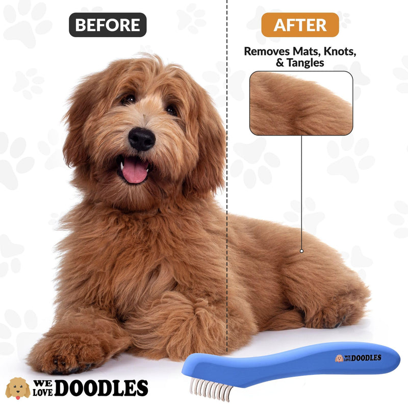 We Love Doodles Dematting Comb for Dogs - Dog Hair Mat Remover, Detangler Comb & Deshedding Tool, Removes Tangles, Knots, & Loose Hair, Metal Comb, Ergonomic Handle Family (5 Blades) 5 Blades - PawsPlanet Australia
