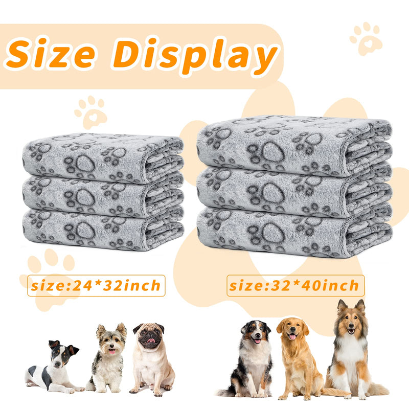 Fleece Dog Blanket for Medium Large Dogs - Washable, Cute Paw Print Pet Puppy Cat Blanket Gray(pack of 3) 32x40Inch - PawsPlanet Australia