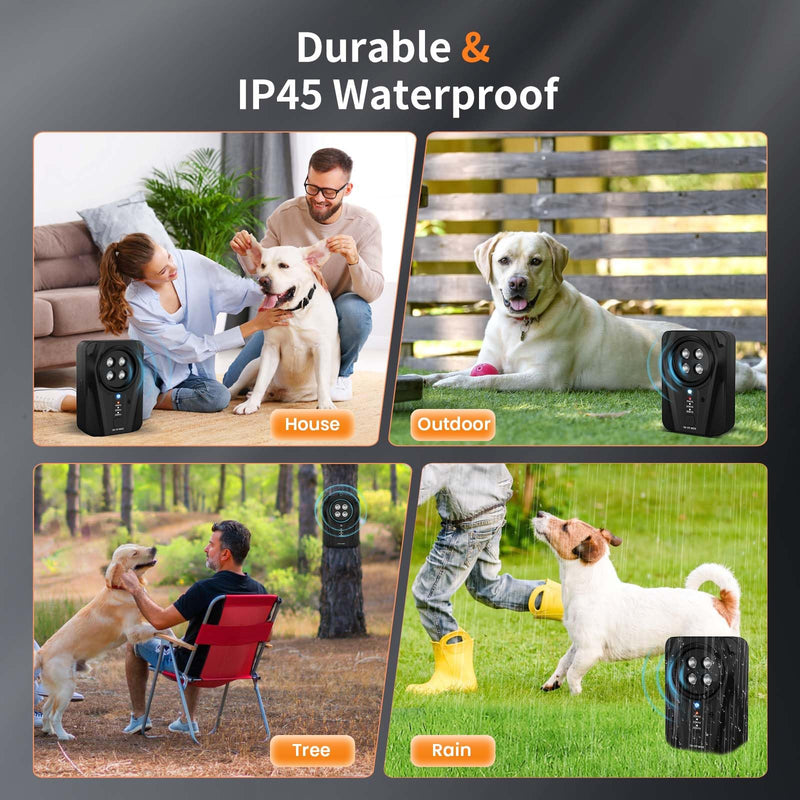 Queenmew Dog Bark Deterrent Devices, Automatic Anti Barking Device with 4 Ultrasonic Transmitters Long Range 50FT, 3 Mode Rechargble Barking Control Devices, Effective Stop Bark Box Outdoor & Indoor Dark Black - PawsPlanet Australia