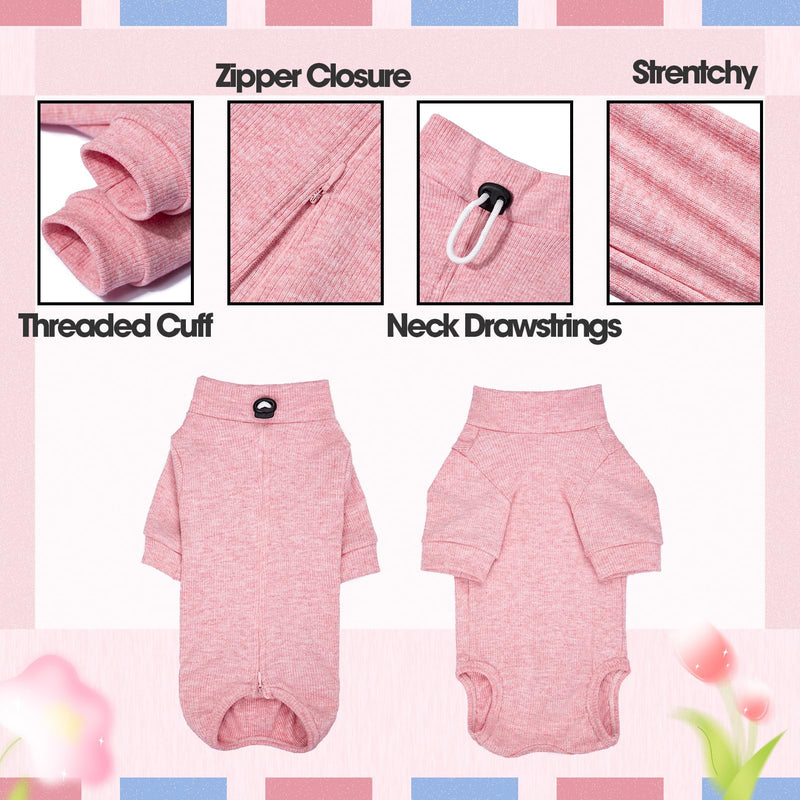 Cat Recovery Suit for Foreleg, Cat Surgical Spay Suit Sleeves to Stop Licking, Long Leg Sleeve Wound Cover Abdomen Kitten Onesie Light Pink Medium