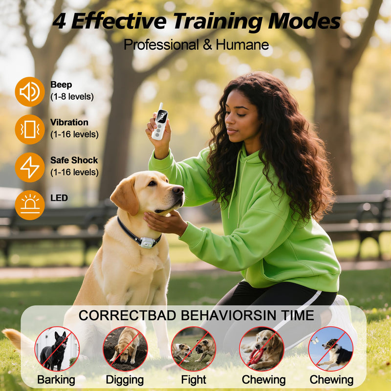 Dog Shock Collar - 3300 FT Remote Dog Training Collar, IP7 Waterproof, 4 Training Modes Lighting,Beep,Vibration,Safe Shock, Dual Channel E-Collar with Safety Lock for All Breeds (10-150 lbs) White - PawsPlanet Australia