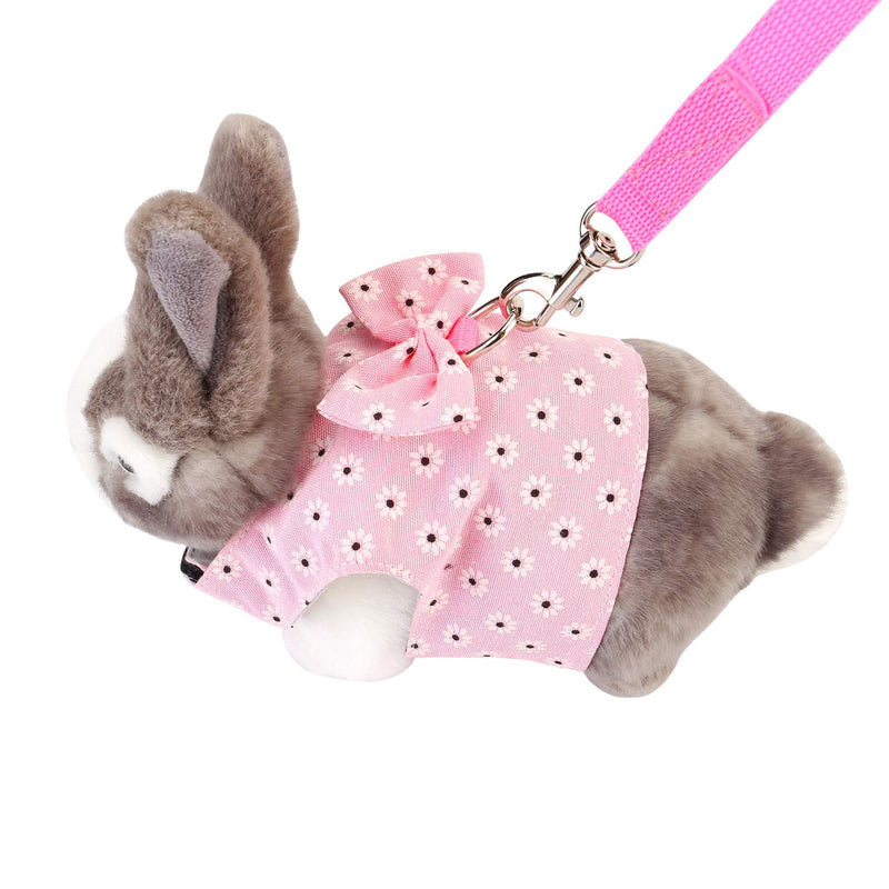 Adjustable Rabbit Harness Leash, Bunny Harness Leash Cute Vest Harness for Rabbit Ferret Bunny Kitten Guinea Pig Walking Pink