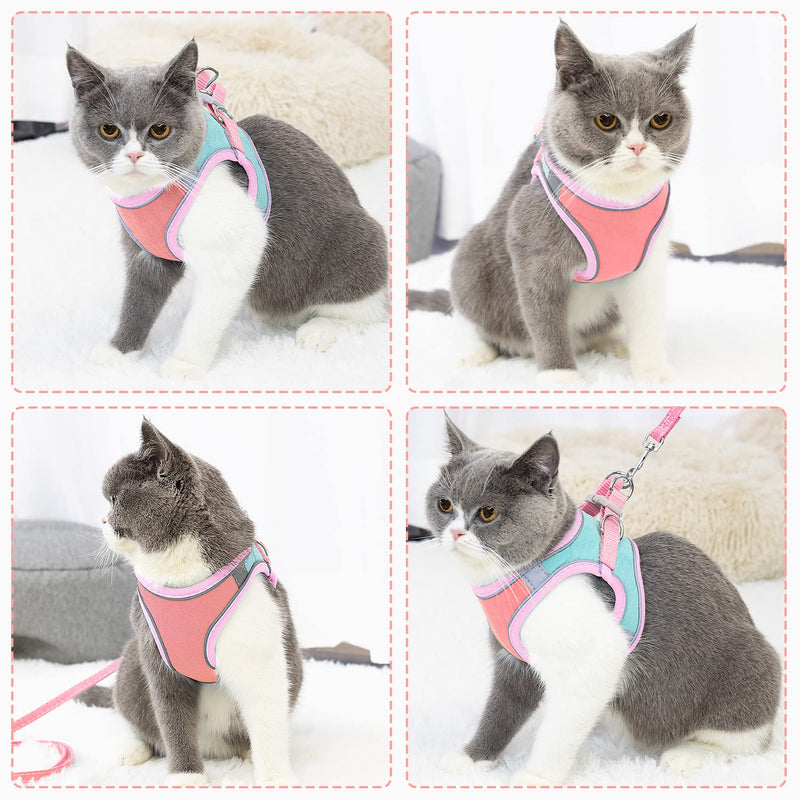 Cat Harness and Lead Set for Walking, Adjustable Soft Sturdy Faux Suede Escape Proof Kitten Vest Harness and leash with Reflective Strip for Large Medium Small Cats(L) L(Chest 40-42 cm) Green & Pink