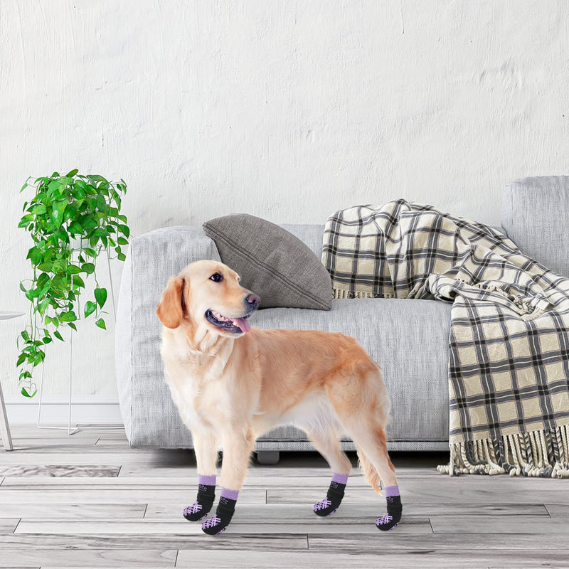 BEAUTYZOO Dog Socks to Prevent Licking for Hardwood Floors -Dog Boots Shoes for Small Medium Large Dogs -Double Side Grips Traction Control Anti Slip Socks for Puppy Doggie Senior Dog, Paw Protector L Black & Purple - PawsPlanet Australia