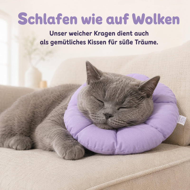 Soft Cat Neck Brace, Flower Shaped, Adjustable, Leak Protection for Cats and Small Dogs, Post-Surgery Recovery Collar, Waterproof, Size M (29cm x 17-27cm), Cat Collar, Protective Collar, Neck Collar, Surgical Protection (Purple)