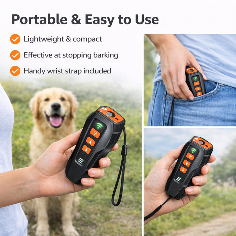 Dog Anti Barking Device - Portable Ultrasonic Dog Bark Deterrent with Rechargeable 1200mAh Battery, Waterproof, 50ft Coverage & 20-Hour Battery Life - Dog Barking Stopper Suitable for All Dogs Black/Orange