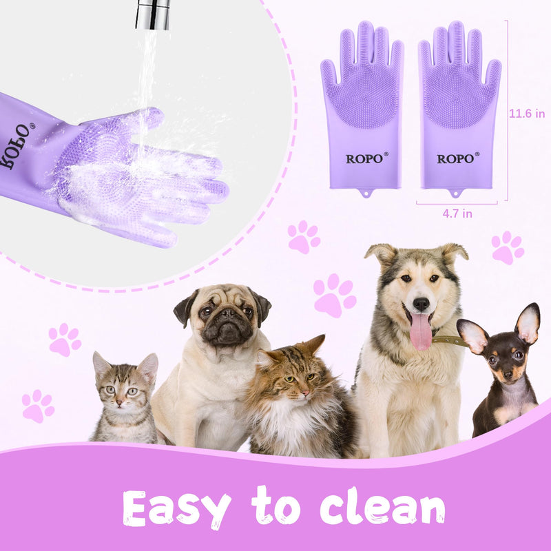 ROPO silicone gloves for pet grooming, multi-functional gloves for pet hair shedding, bathing, and massage (Purple) Purple - PawsPlanet Australia