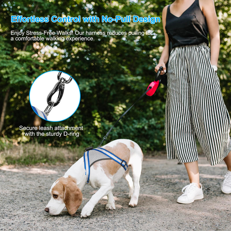 Visinite LED Dog Harness, USB Rechargeable Light Up Dog Vest, 2 Illuminate Modes Glow in The Dark Dog Harness, Adjustable Lighted Pet Harness Light for Night Walking Safety(Blue, S) Small Blue