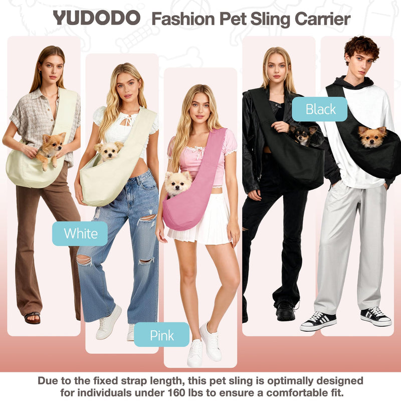 YUDODO Fashion Dog Sling Carrier for Small Dogs Lightweight Crossbody Pet Bag with Safety Strap, Pocket Storage, Machine Washable, Comfortable Travel & Outdoor Sling up to 9 lbs White Cream (up to 9lbs) Zipper pocket - PawsPlanet Australia