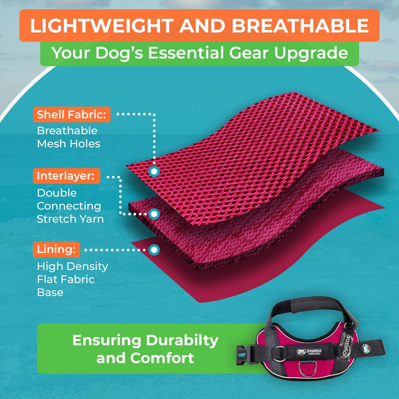 Joyride Harness Summer Mesh Vest – 2.0 No Pull Dog Harness - Adjustable, Breathable Vest - Custom Name Tag Included - Perfect for Small, Medium & Large Dogs Rose Red X-Large - PawsPlanet Australia