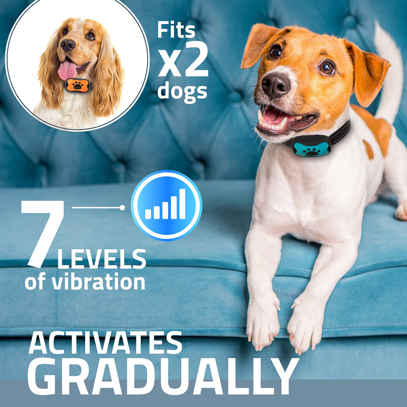 Rechargeable Anti Bark Collar - No Shock Training Dog Collar - Humane with Vibration and Sound Barking Collar for Small Medium Large Dogs - 2 Pack Blue Orange (Rechargeable) Orange & Blue Rechargeable - PawsPlanet Australia