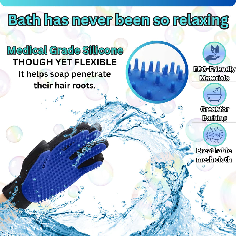 (1 Pair) Multi-Functional Pet Hair Remover Gloves for Gentle Grooming, Bathing, and Massaging Dogs, Cats, and Horses – Perfect for Reducing Shedding - Blue - 1 Pair, Right Hand & Left Hand included. - PawsPlanet Australia