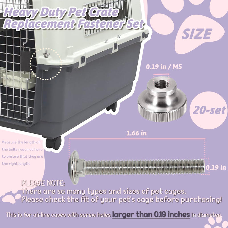 20 Sets Pet Carrier Replacement Fasteners - Heavy Duty Stainless Steel Bolts and Nuts for Kennel - Dog and Cat Replacement Parts, M540-R M5×40-R - PawsPlanet Australia
