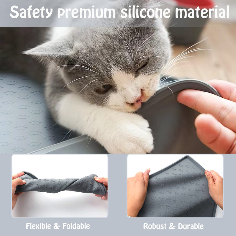 Dog Cat Pet Food Mat Dog Feeding Mat for Food and Water Silicone Dog Dish Mats for Floors Waterproof Slip Dog Bowl Mat with Raised Edges to Prevent Food and Water Messes on Floor 18X12Inch Grey - PawsPlanet Australia