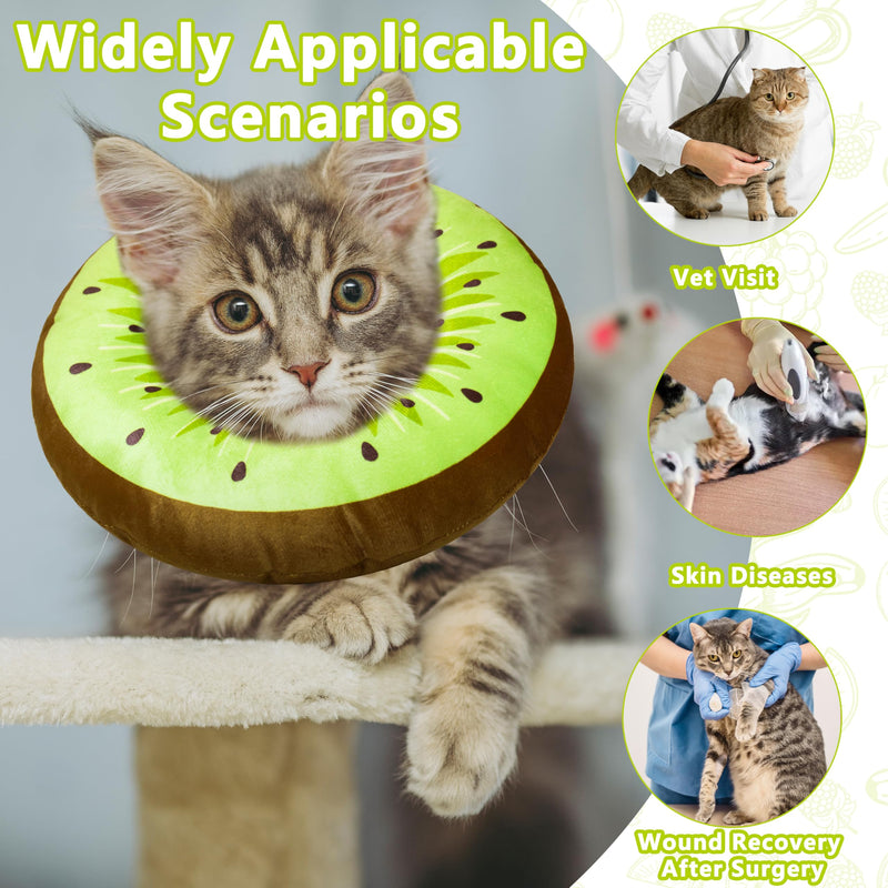 Cat Cone Collar Soft, Adjustable Cat Recovery Cone to Stop Licking, Cute Kitten Donut Collar After Surgery, Elizabethan Collars for Kittens, Lightweight Cats Neck Cones (Kiwifruit, Medium) Kiwifruit