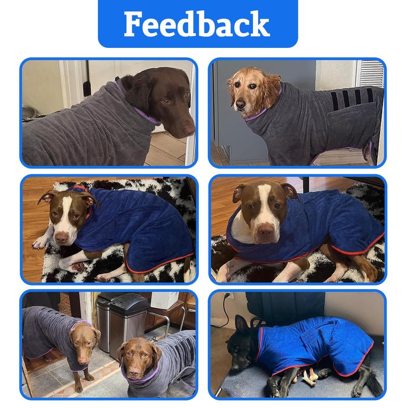 Dog Drying Coat - Fast Drying Dog Towel Robe - Microfiber Super Absorbent Pet Bathrobe, Adjustable Collar & Belly Strap Fast Drying Coat Pet Dog Cat Bath Robe Towel XX-Large Blue - PawsPlanet Australia