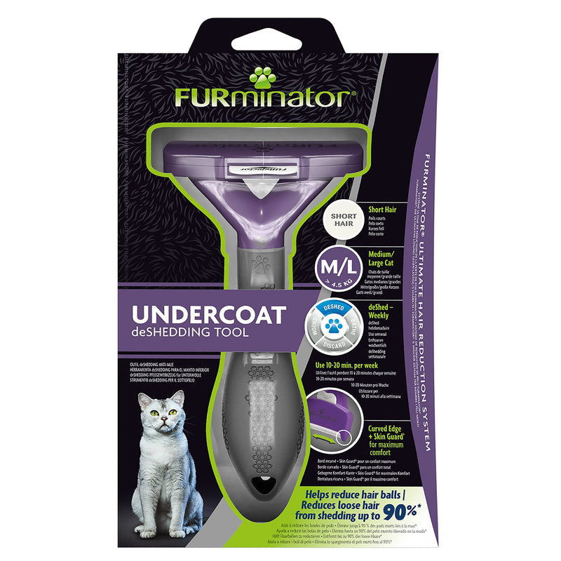 FURminator Undercoat deShedding Tool for Medium/Large Short Hair Cats Over 4.5 kg, Violet M/L - PawsPlanet Australia