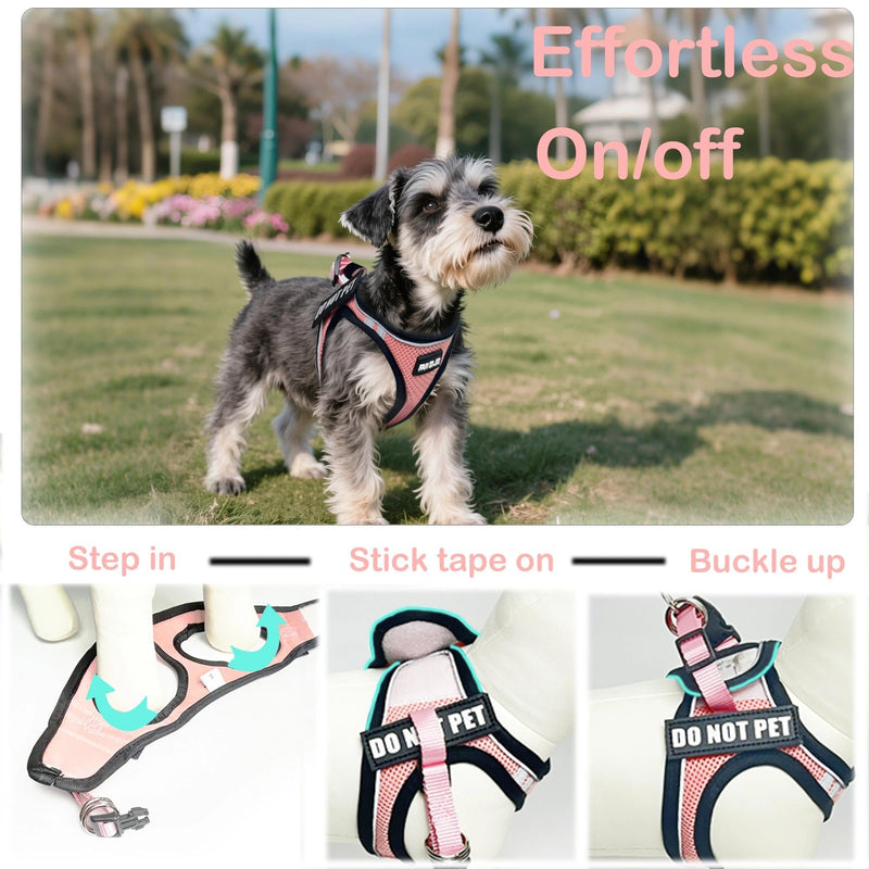 Service Dog Harness Vest Set Emotional Support Small Size Dog- 6PCS Removable Patches -Mesh Puppy Harness and Leash Set Training Pink-M M (Chest: 16 - 18") - PawsPlanet Australia