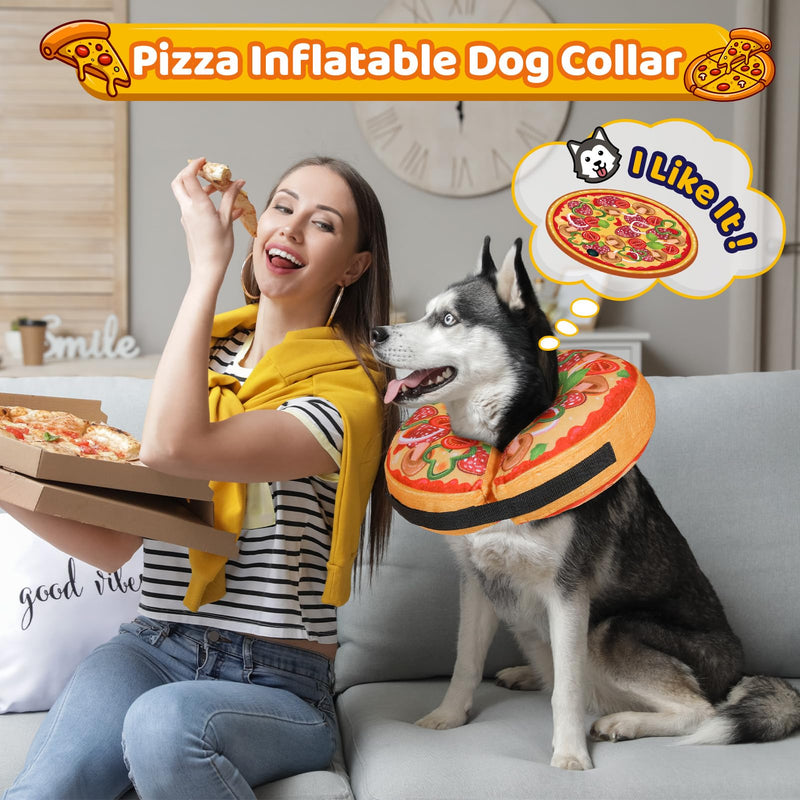 Grand Line Pizza Inflatable Collar for Dogs and Cats, Soft Protective Recovery Cone After Surgery, Blow up Pet Donut Collar Cone, E-Collar Alternative Does not Block Vision (Cartoon, Medium) Cartoon Pizza Medium (Neck:9"-12") - PawsPlanet Australia