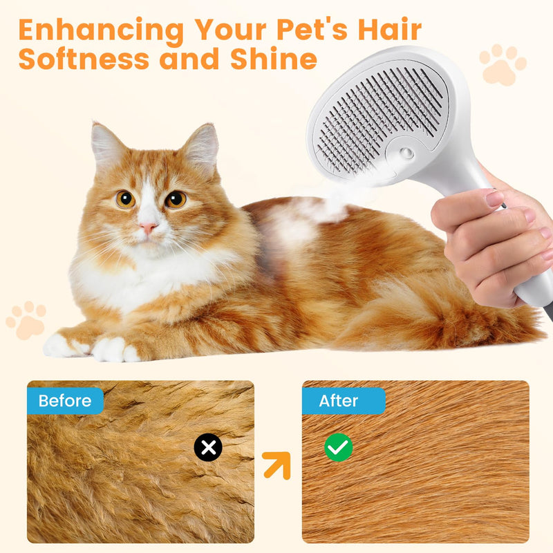 Pet Steam Brush for Dog & Cat, 4 in 1 Self Cleaning Cat Steam Brush for Shedding, Mist Spray Hair Removal Comb for Long Haired Pet Grooming, Effectively Prevents Flying Fur and Reduce Static