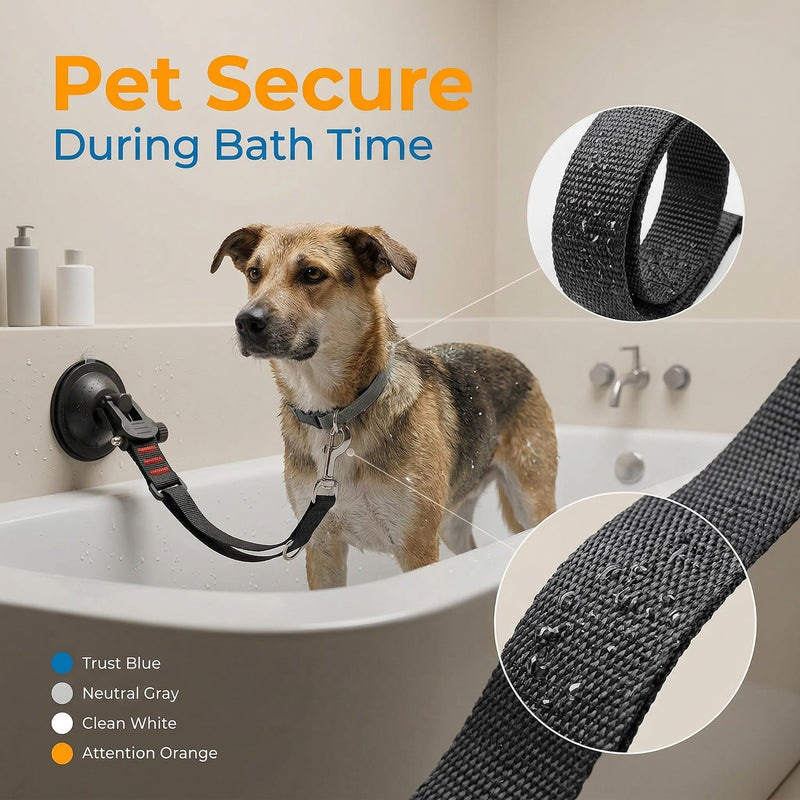 Dog Bathing Tether, Multiple Pet Sizes Adjustable Dog Bath Tether with Suction Cup, Grooming Pet Restraint Leash with Rubber Materia for Pet Dog Cat Shower and Grooming - PawsPlanet Australia