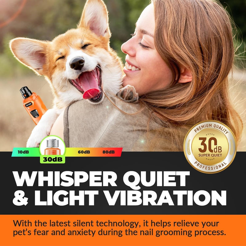 Dog Nail Grinder with 2 LED Lights Powerful 2 Speeds Super Quiet Dog Nail Trimmers with 3 Grinding Wheels Rechargeable Pet Dog Nail Clippers for Large Medium Puppy Dogs Dog Nail File Cat Nail Clipper 🟧🟧🟧Whisper Quiet-Orange🟧🟧🟧 - PawsPlanet Australia