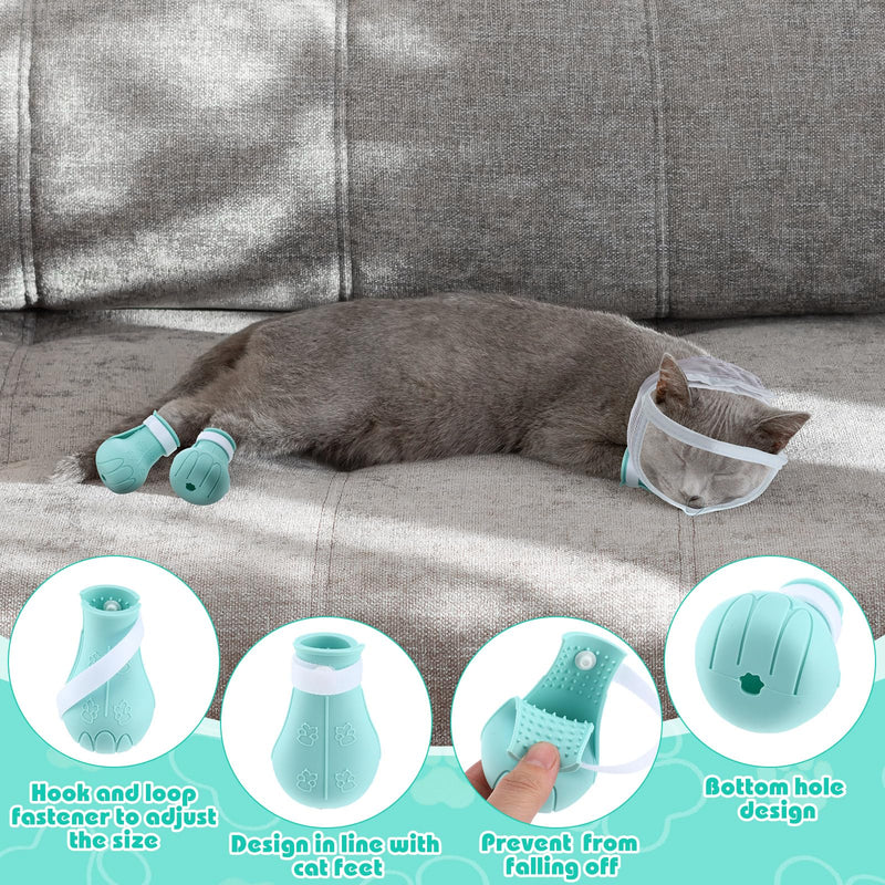 Hillban Cat Muzzle for Grooming with 4 Silicone Boots Breathable Transparent Cat Face Guard Silicone Cat Claw Covers Anti Scratch Cat Booties to Prevent Scratching Biting Bathing Trimming (Medium) Medium - PawsPlanet Australia