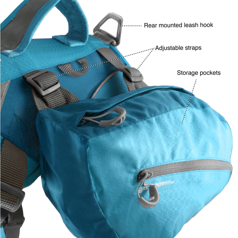 Kurgo Big Baxter Dog Backpack, Dog Saddlebag Pack for Pets, Adjustable Saddlebag for Hiking, Walking, Running, Camping, Coastal Blue - PawsPlanet Australia