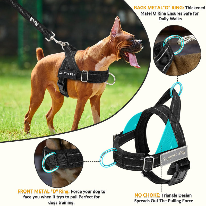 SlowTon No Pull Dog Harness with 5.7ft Lead - Adjustable Pet Harness with 2 Leash Clips, Reflective Vest with Easy Control Soft Padded Handle for Training and Walking Medium Large Dogs Black L - PawsPlanet Australia