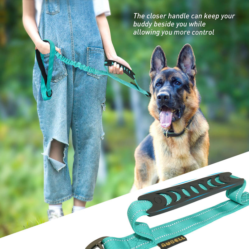 AUBELL Tactical Dog Leash Heavy Duty,4-6ft Reflective Strong No Pull Bungee Leash for Medium Large Dogs with Comfortable Padded Double Handle,Car Seat Belt,360 Degree Rotating Carabiner,Teal M-L Teal - PawsPlanet Australia