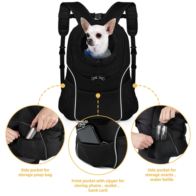 WOYYHO Pet Dog Carrier Backpack Small Dog Front Backpack Ventilated Dog Carrier Back Pack with Storage Pockets, Adjustable Straps & Safety Belt for Travel Hiking Outdoor(Size L: 10-14 lbs, All Black) 2-Solid Black Large(10-14lbs) - PawsPlanet Australia