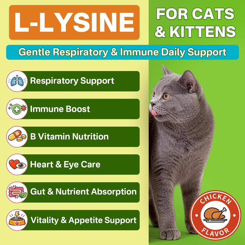 Puyrzoe L-Lysine for Cats Drops – Sneezing, Runny Nose & Watery Eyes Relief, Liquid Cat Lysine Supplement for Immune & Respiratory Support with Taurine & Vitamins, to Boost Energy & Appetite, 60 mL