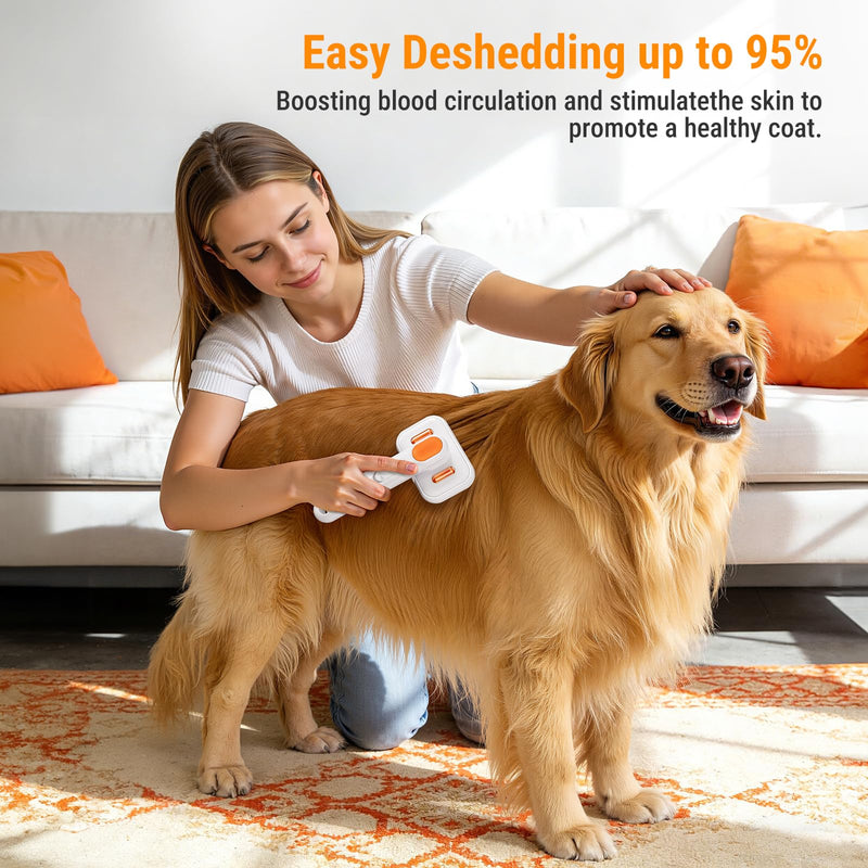 3-in-1 Pet Grooming Brush with Cool Mist & Self-Cleaning - Rechargeable Deshedding Tool for Dogs Cats, Extra Wide Comb, Water Window, Safe for All Coats