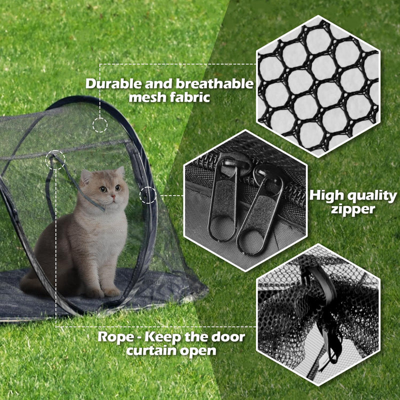 Cat Tent Outdoor, Pet Enclosure Tent Suitable for Cats and Small Animals, Indoor Playpen Portable Exercise Tent with Carry Bag?Black? Black