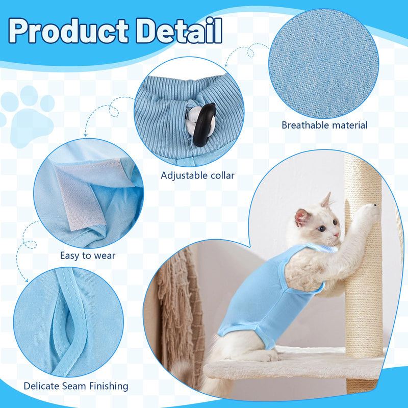 2PCS Blue Breathable Modal Cotton Cat Surgery Recovery Suit - Size L (Fits 8-14Kg), Elastic Lick-Proof Female Cat Onesie with Adjustable Collar, Pet Care for Spay Recovery & Weaning (L)