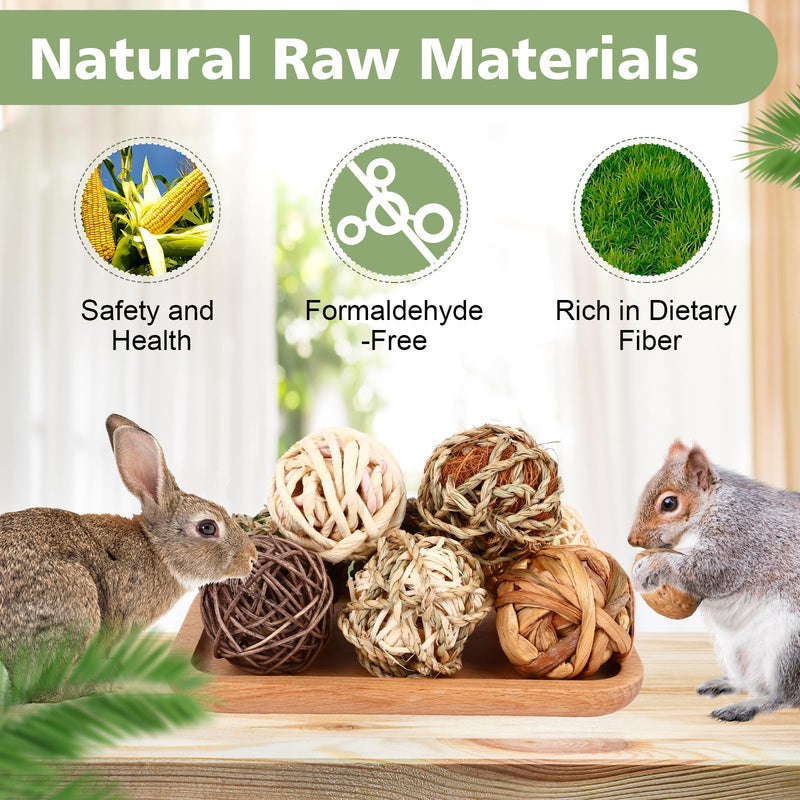 Bunny Chew Grass Balls, Rolling Chew Toys for Small Animals, Improving Dental Health, Natural Chew Grass Toys for Rabbits, Guinea Pigs, Chinchillas, Hamsters, Mice (8 Pcs) Styles-2