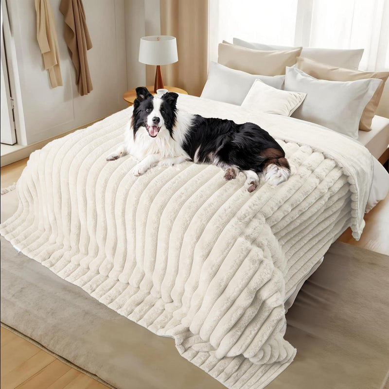 Waterproof Dog Blanket for Bed, Luxury Plush Washable Large Dogs Blankets for Furniture Protection, Super Soft Calming Pet Blanket for Indoors (Cream, 40"x50") Cream L (40x50"） - PawsPlanet Australia