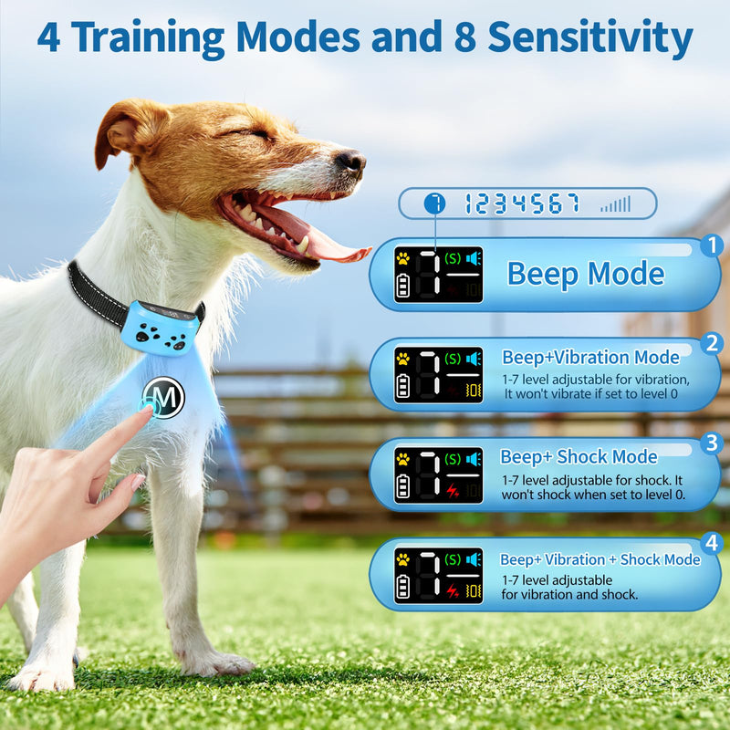 Dog Bark Collar for Medium Large Dogs, Automatic Bark Device with Rechargeable Barking Collar with 8 Adjustable Sensitivity, 4 Training Modes Adjustable Anti Barking for Large Dogs 15-120lbs, Gold Double Paw - PawsPlanet Australia